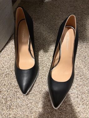 BCBGeneration Black Pointed Toe Heels with Rhinestone Edge